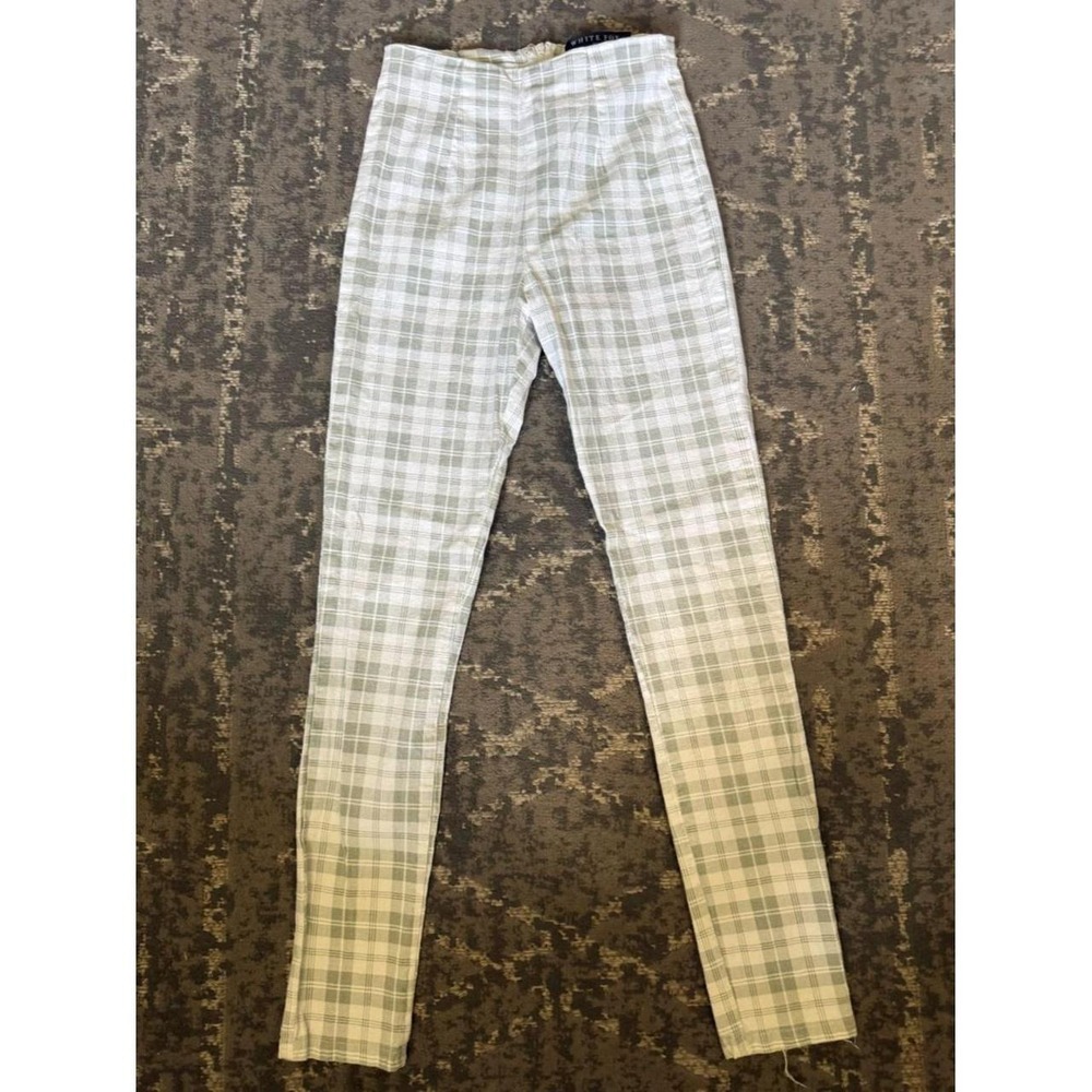 Soft plaid leggings by White Fox Boutique. Light green and white checked patt...